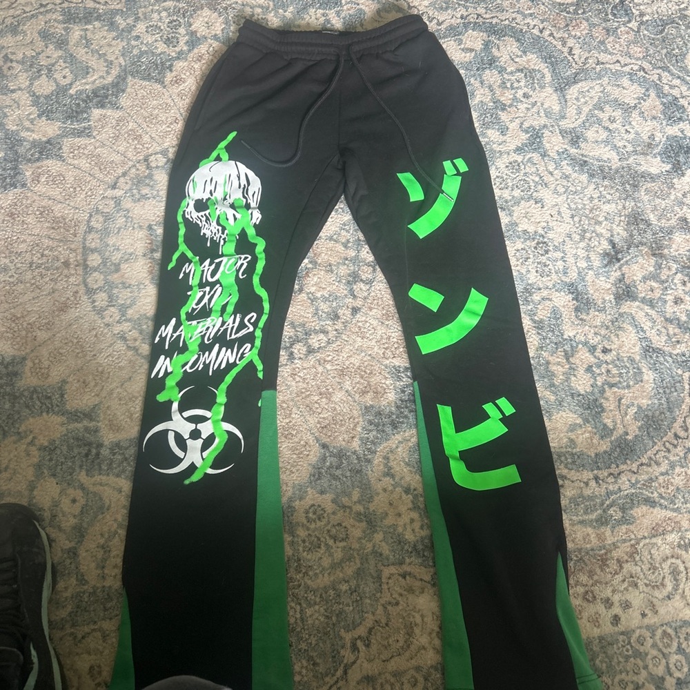 Black and Green Graphic Joggers